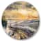 Designart - Winter Landscape With Road Under Bright Sunset - Traditional Metal Circle Wall Art